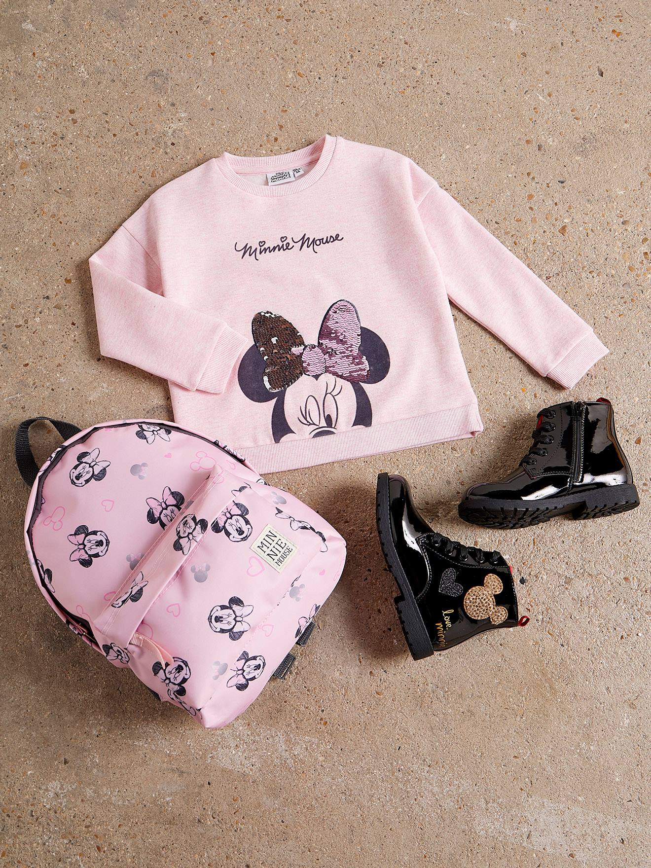 Moletom DS Minnie® com detalhes de lantejoulas reversíveis em rosa claro mesclado.