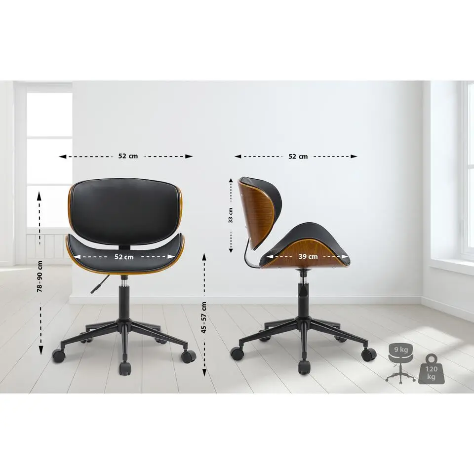 CLP Bureaustoel Sammy zwart Frame - Kunstleer - zwart