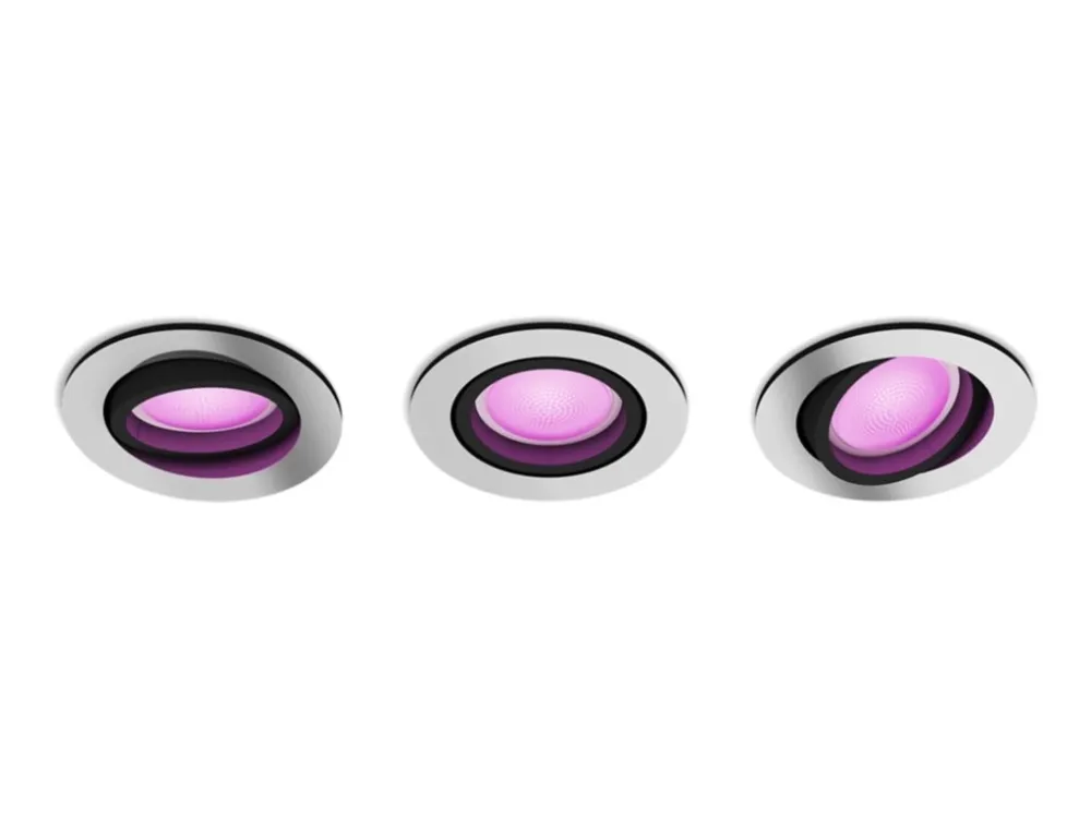 Philips Hue White and Color Ambiance Centura - Indlejret spotlys - LED-spot lyspære - GU10 - 5.7 W - klasse G - 16 millioner farver/varmt hvidt til koldt hvidt lys - 2000-6500 K - aluminium (pakke med 3)