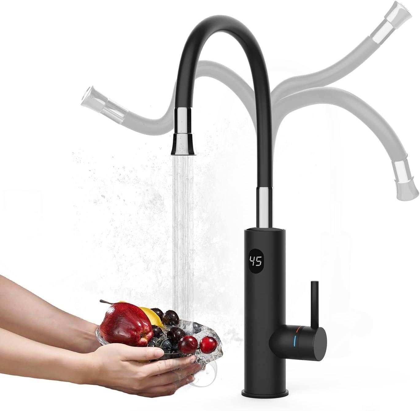 Oihpaw 360° schwenkbarer elektrischer Wasserheizer Waschtischarmatur