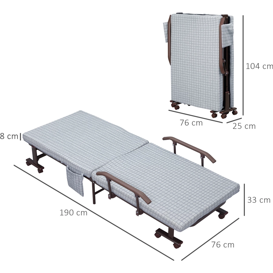 HOMCOM Klappbett mit Rollen grau