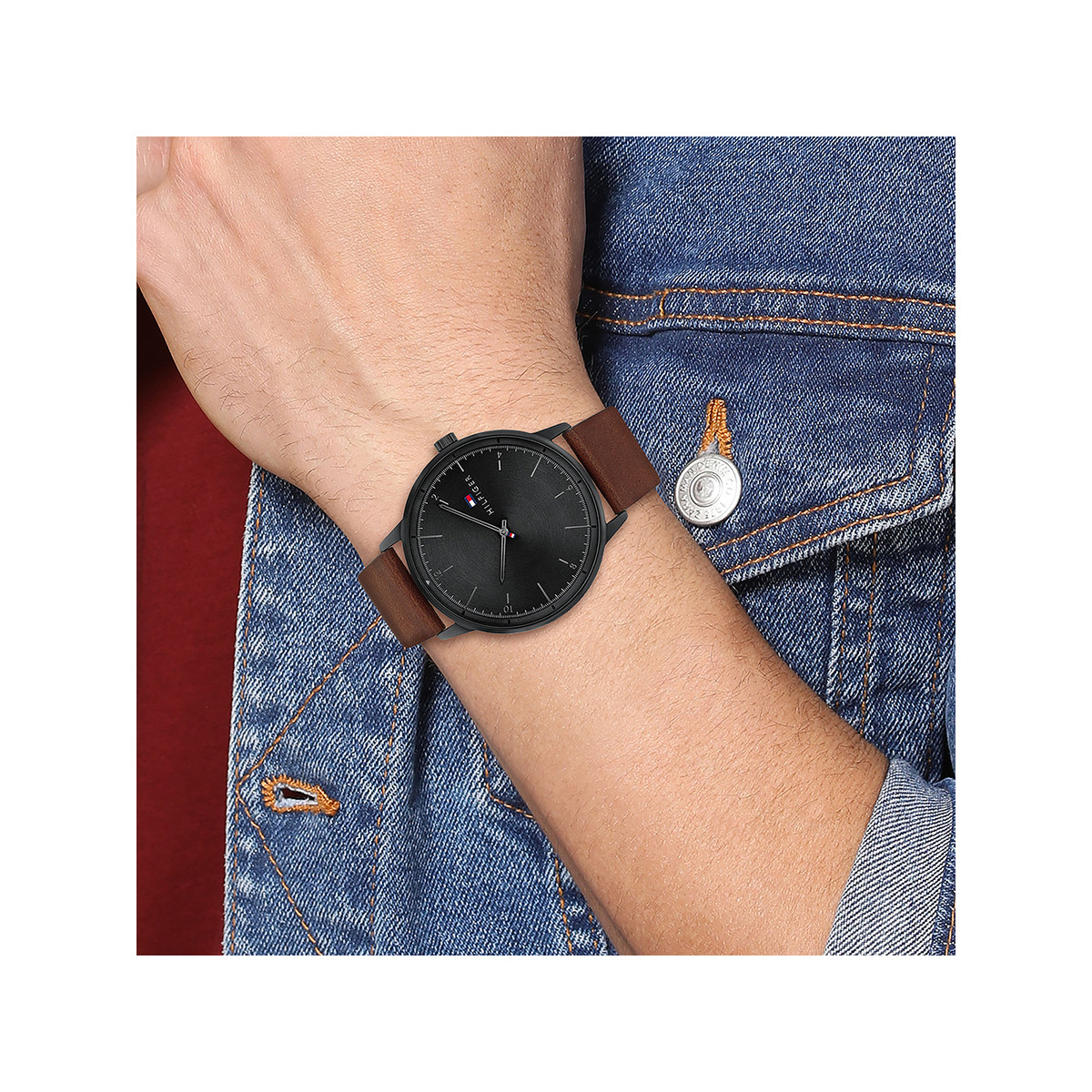 Montre Tommy Hilfiger homme acier bracelet cuir marron