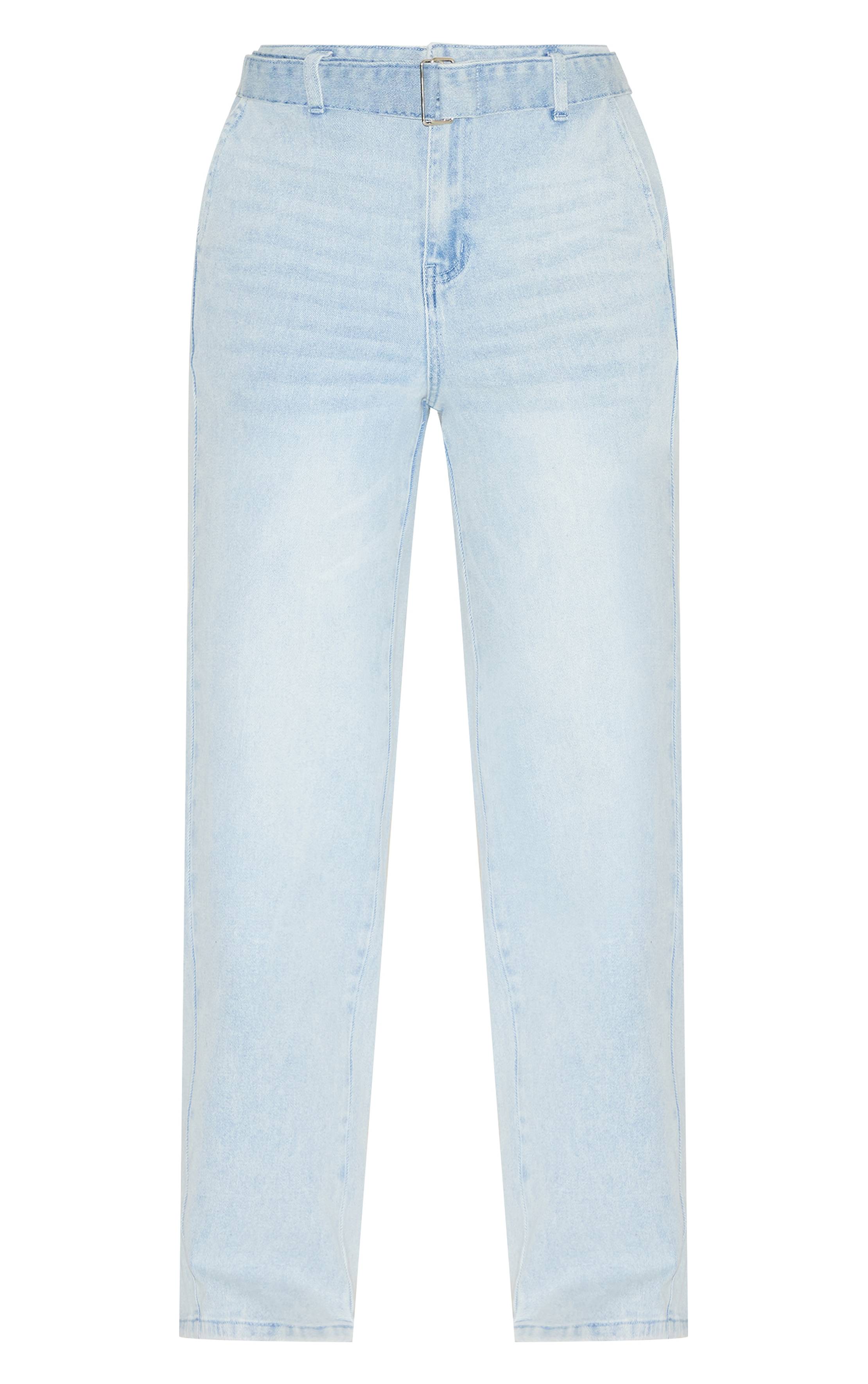 Bleu Clair Jean Large Taille Haute Ceinturé En Denim Stretch Shape