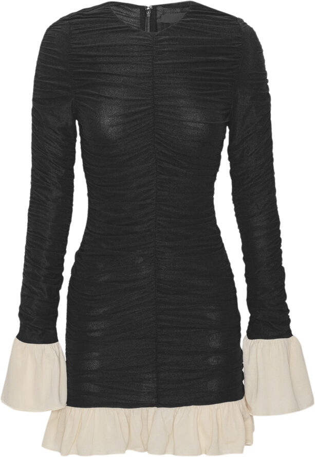 ROTATE Birger Christensen MINI RUCHED LS DRESS 1000 black comb.