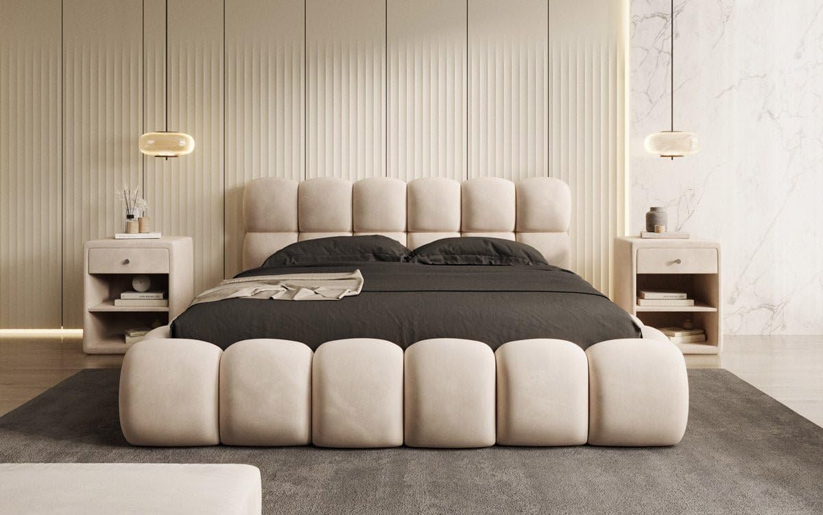Luxusbetten24 Designer Polsterbett Boston Samt 180x200 mit Stauraum | Bezug: Samt | Farbe: Beige