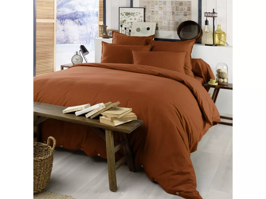 Parure de lit flanelle orange 240x220 cm