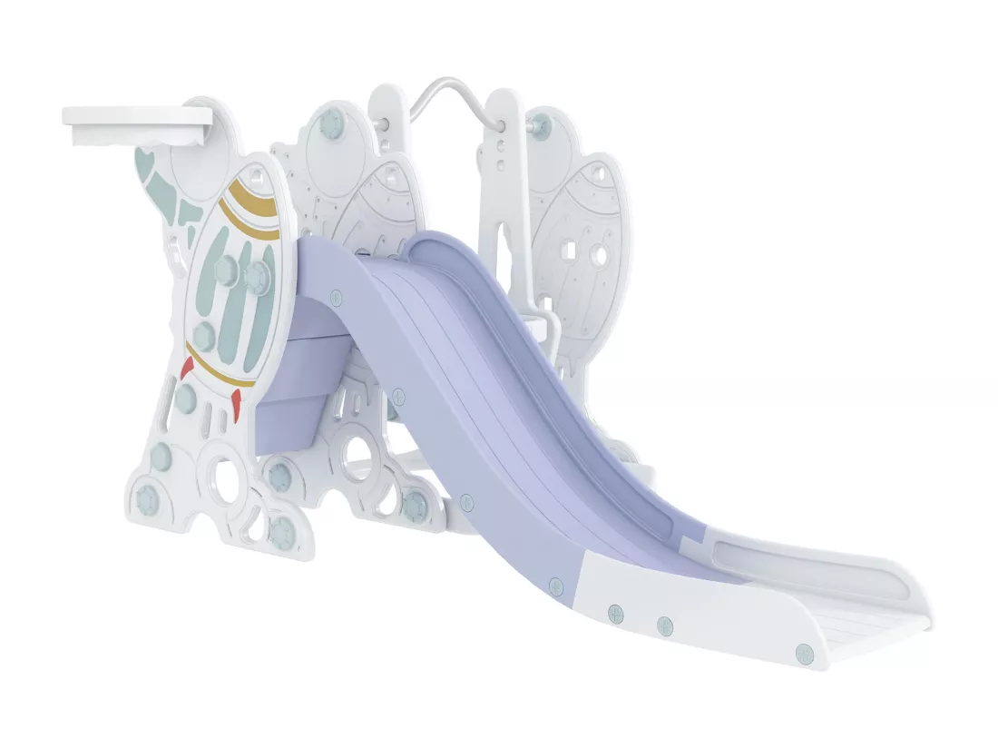 Portique enfant toboggan et balançoire avec panier de basket-ball - aire de jeux 3 en 1 - usage intérieur extérieur - blanc gris