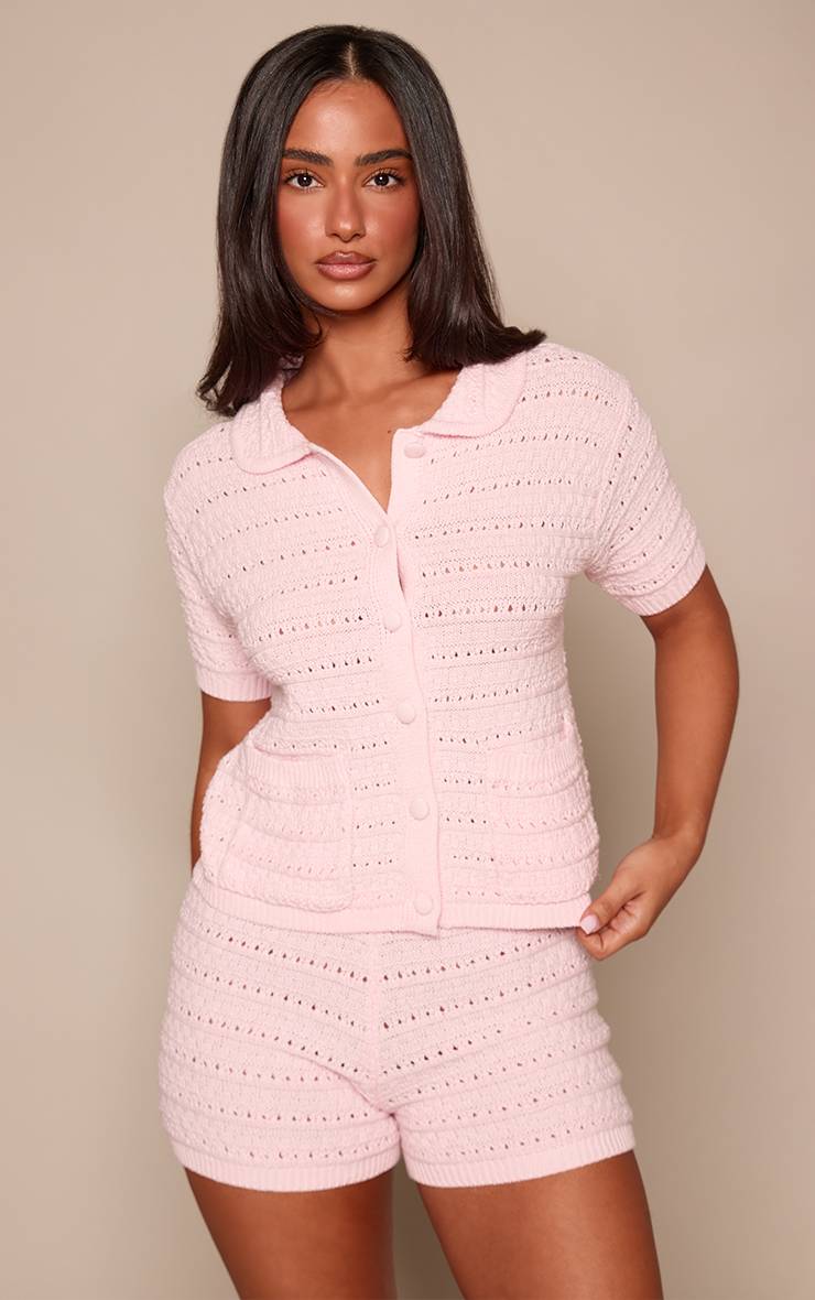 Rose Bébé Chemise Côtelée Tricotée Boutonnée Petite
