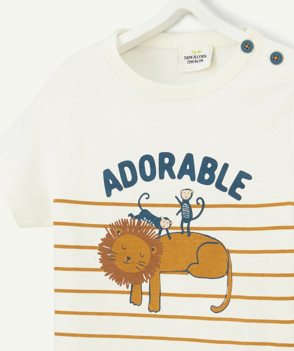T-SHIRT BÉBÉ GARÇON EN FIBRES RECYCLÉES AVEC LION ET MESSAGE ADORABLE