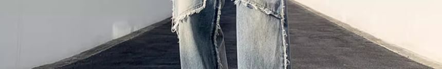 Savenne - Mid Rise Washed Distressed Wide Leg Jeans