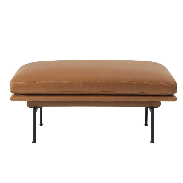 Muuto Outline poef silk leather Cognac, onderstel zwart