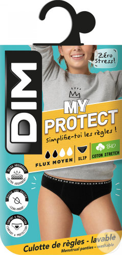 Dim My Protect Culotte Menstruelle Coton Bio Flux Moyen 14 Ans Noir 1 Pièce