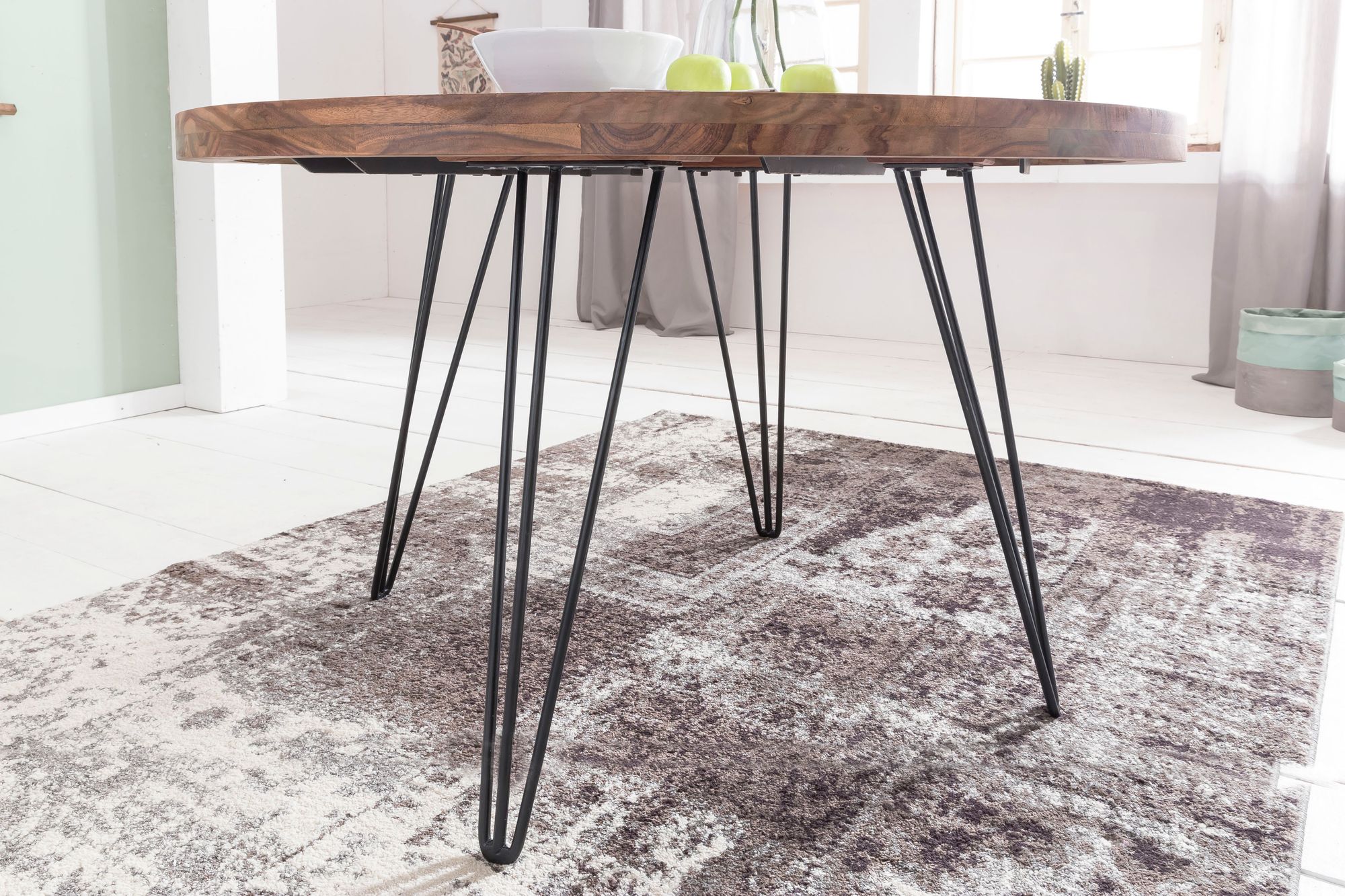 KADIMA DESIGN Massivholz Esszimmertisch im Landhaus Look, 120 cm Durchmesser, runde Form