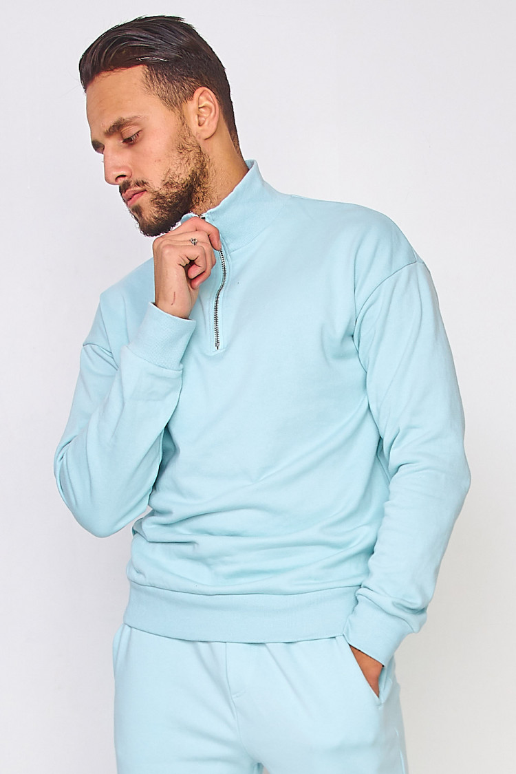 Sweat demi-zip bleu