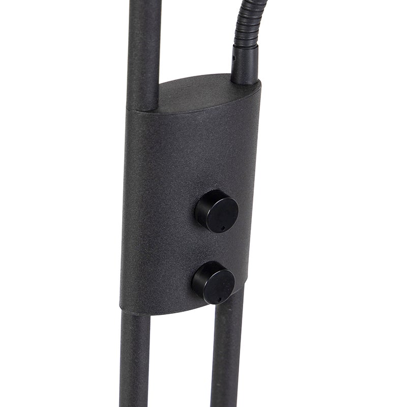 QAZQA - Moderne design uplighter Jazzy met leeslamp, vierkant, zwart, dimmer | dimbaar | woonkamer | slaapkamer - staal, vierkant/langwerpig - (niet vervangbaar) LED