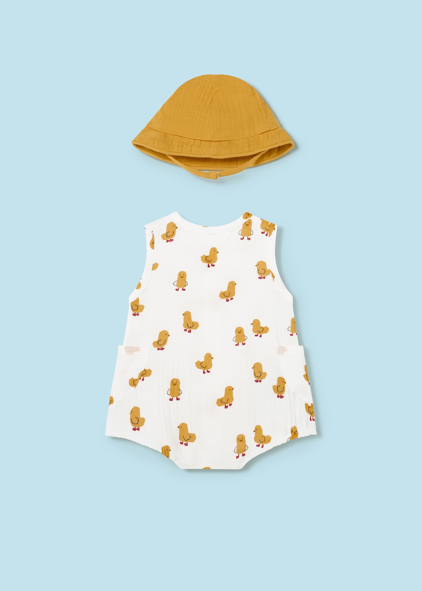 Macacão estampado Better Cotton com chapéu para recém-nascidos, milho