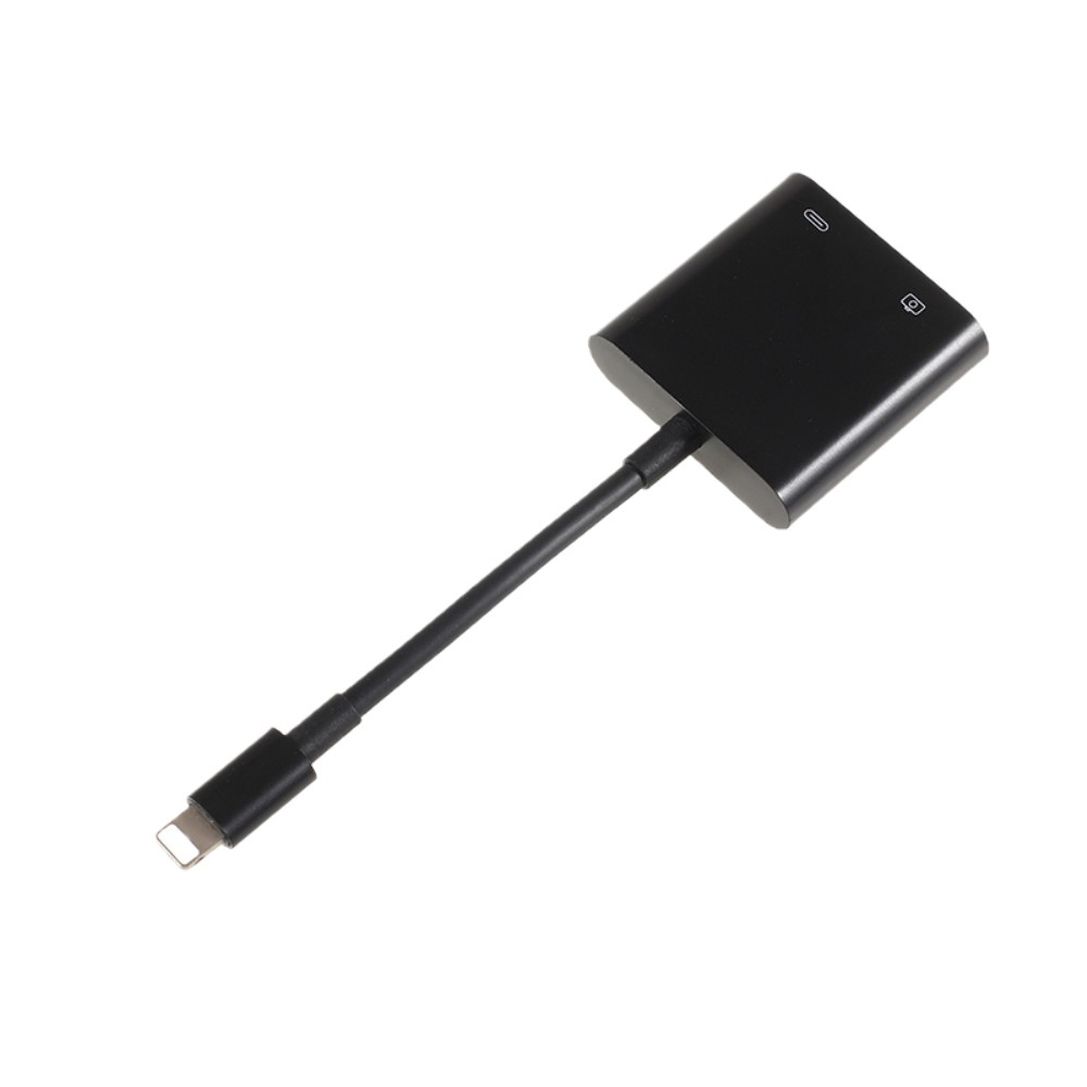 Lightning auf USB A Kamera / Foto Adapter mit Ladeanschluss für Apple iPhone / iPad - Schwarz