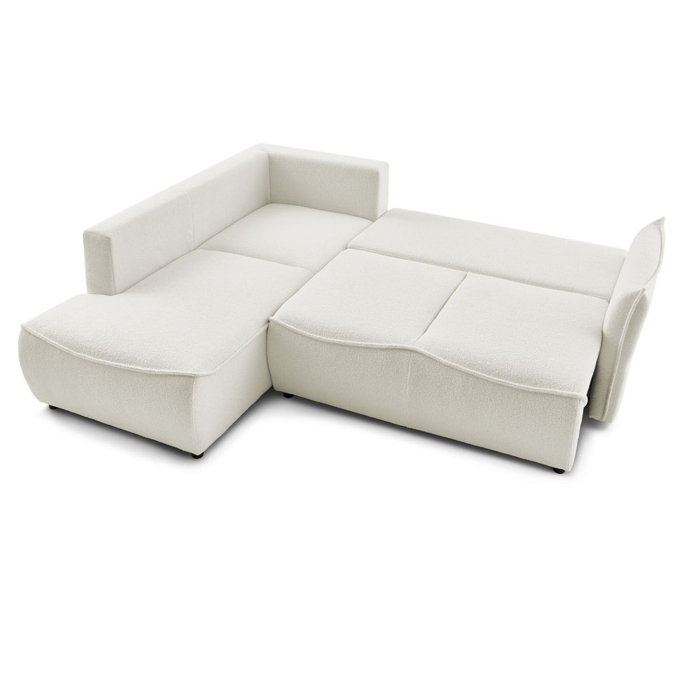 Bobochic Canapé d'angle L gauche convertible bouclette Léon blanc - 257x90x194 cm