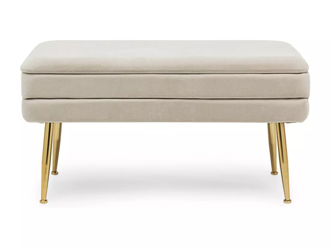 Banc coffre en velours sur pieds acier doré Pakia-Couleur Gris