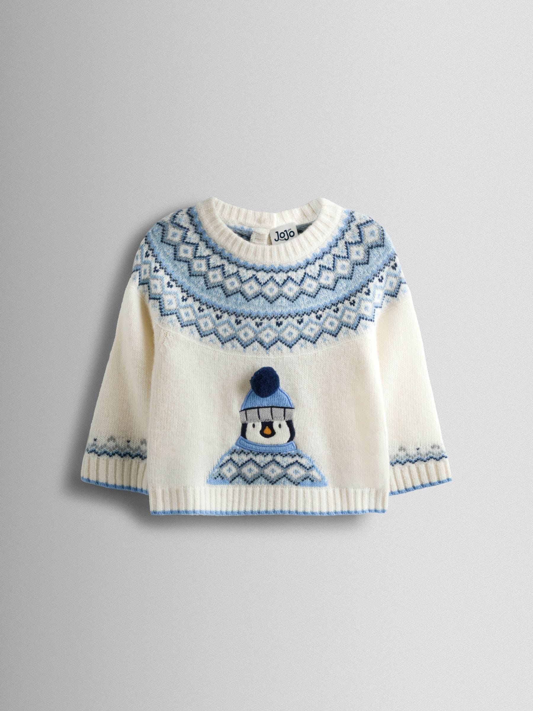 JoJo Maman Bébé Kersttrui met pinguïn-fair isle-motief