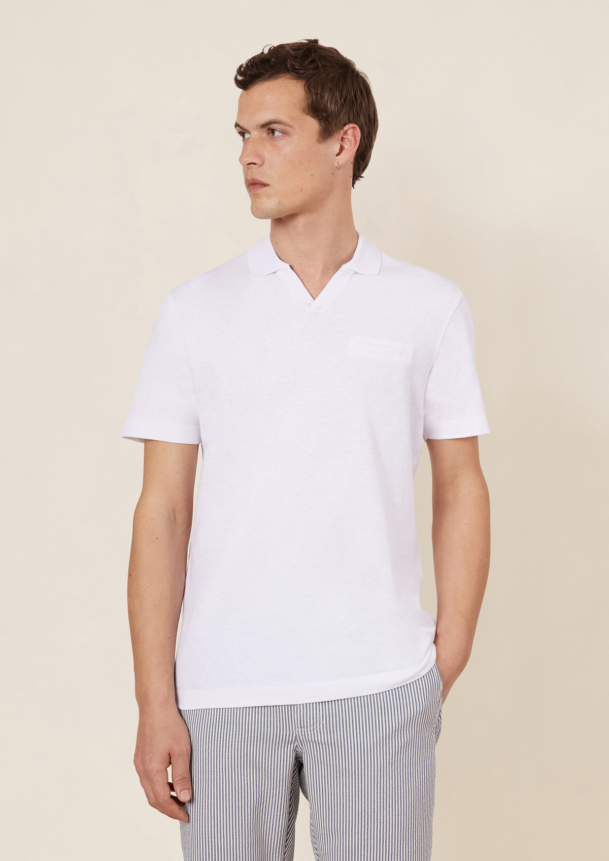 Polo manches courtes Slim en coton et lin unis blancs
