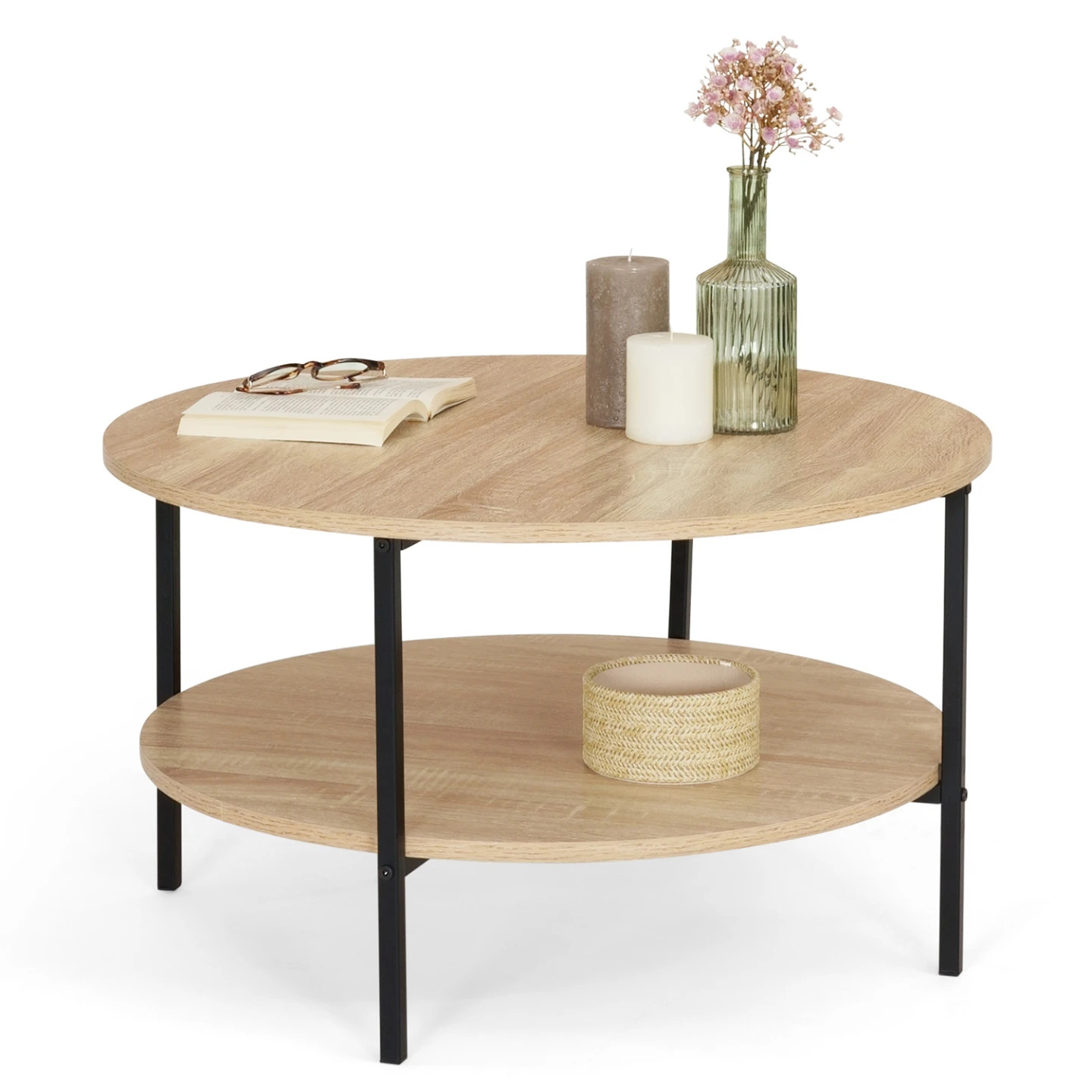 Table basse double plateau rond DETROIT 70 cm design industriel