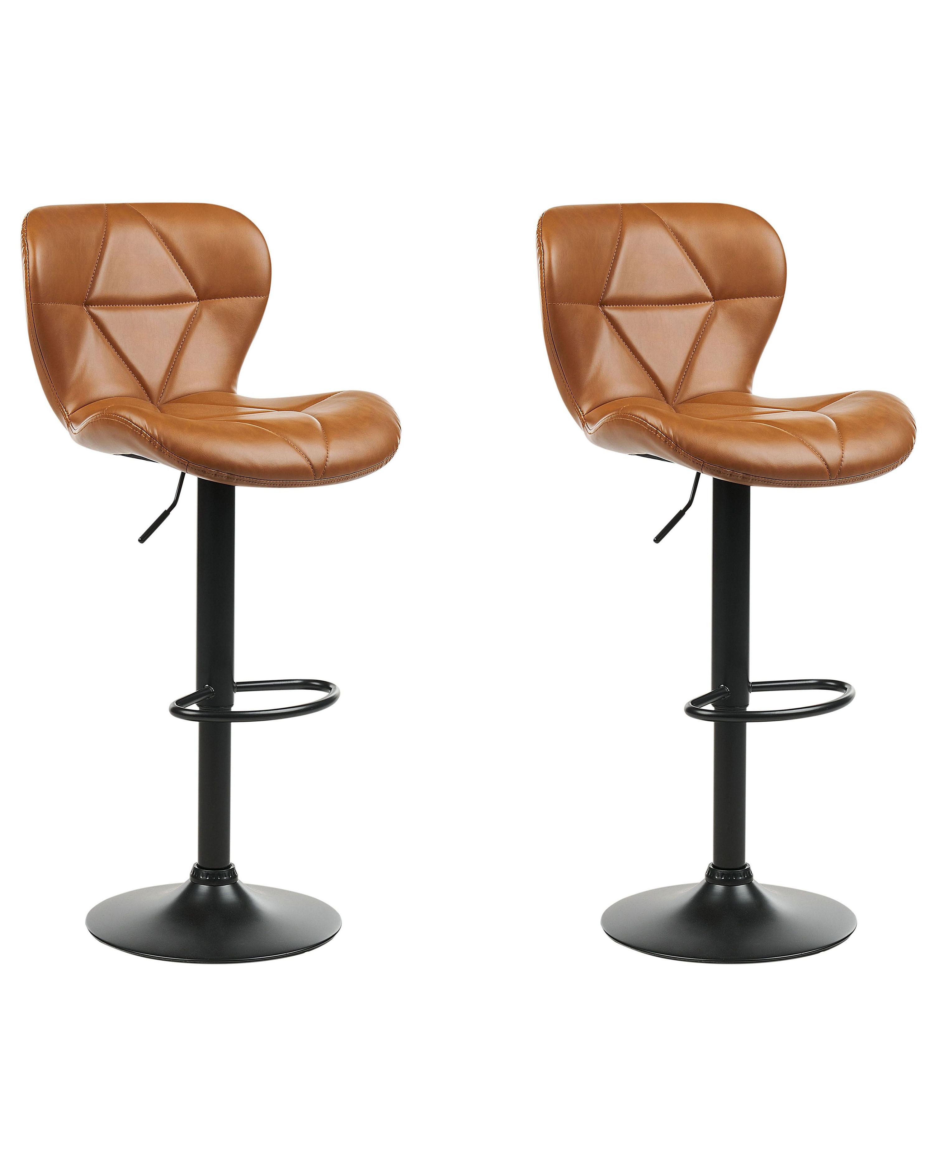 Set van 2 barstoelen VALETTA Kunstleer draaibaar Goudbruin