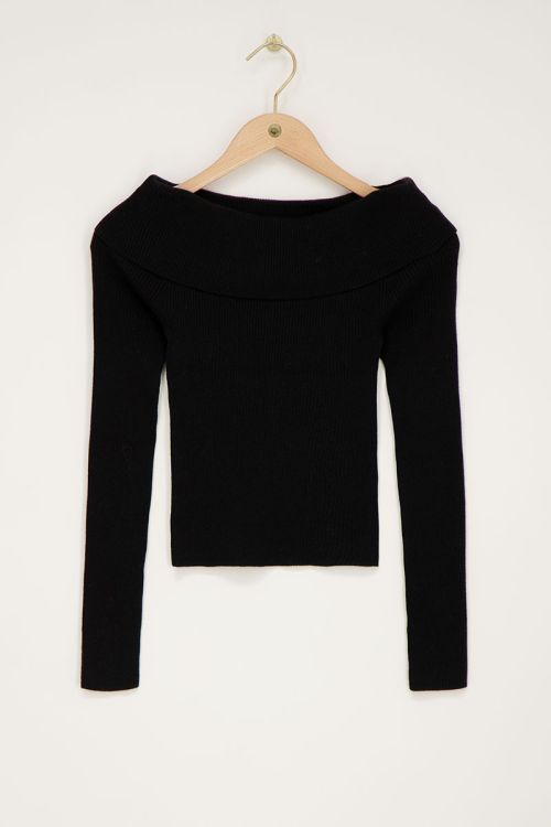 Zwarte off-shoulder top met rib