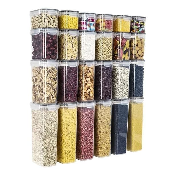 Oppbevaringsbeholdere for organisert pantry - 24-pakning med lufttette lokk og etiketter