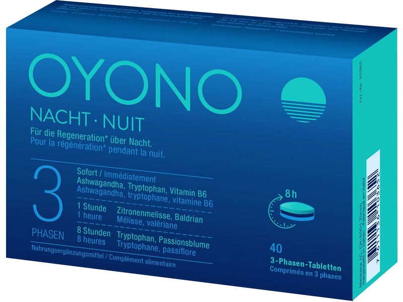 OYONO Nacht 40 Tabletten Veganes Nahrungsergänzungsmittel für einen erholsamen Schlaf