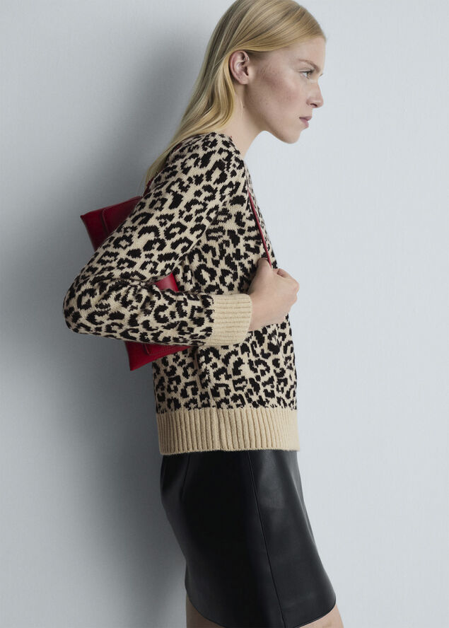 MANGO Leopard jumper with contrasting tri Light beige