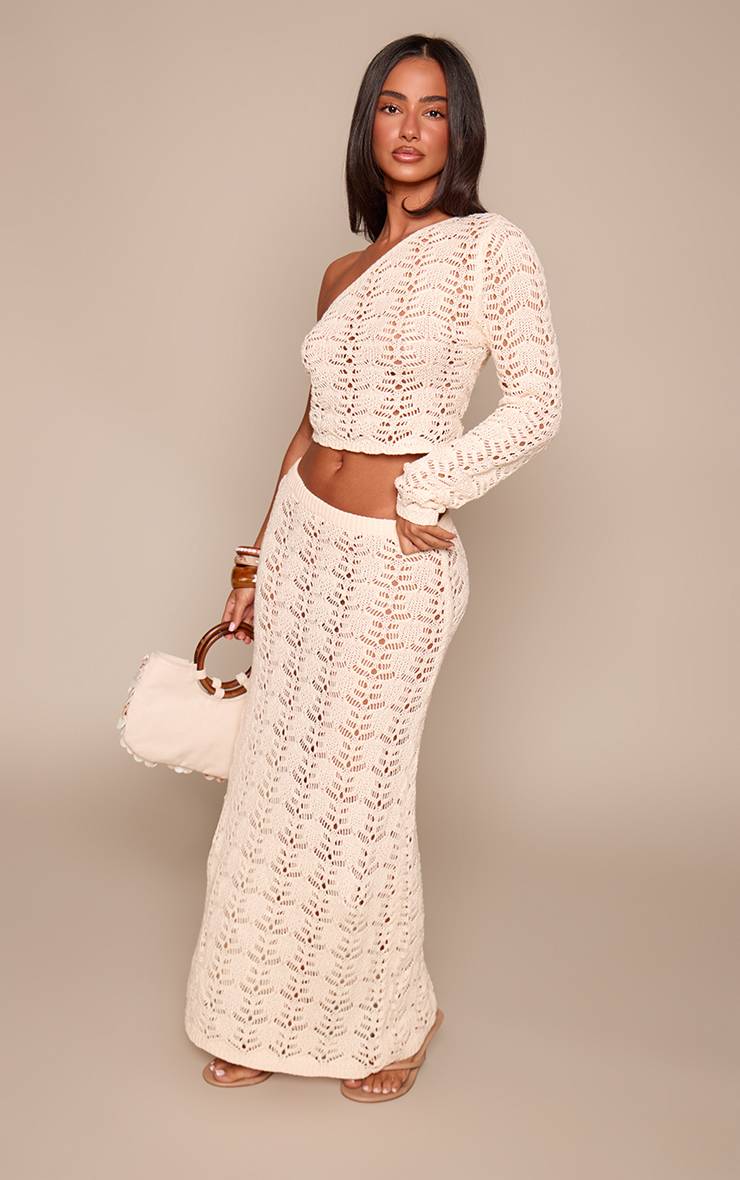 Crème Top En Crochet Asymétrique Une Épaule Petite