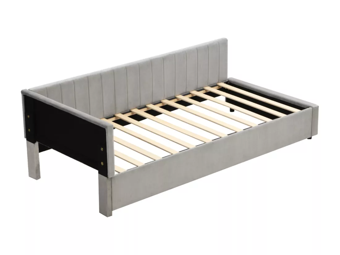 Lit gigogne capitonné 90x200cm, canapé-lit, sommier à lattes, lit simple, velours, Gris