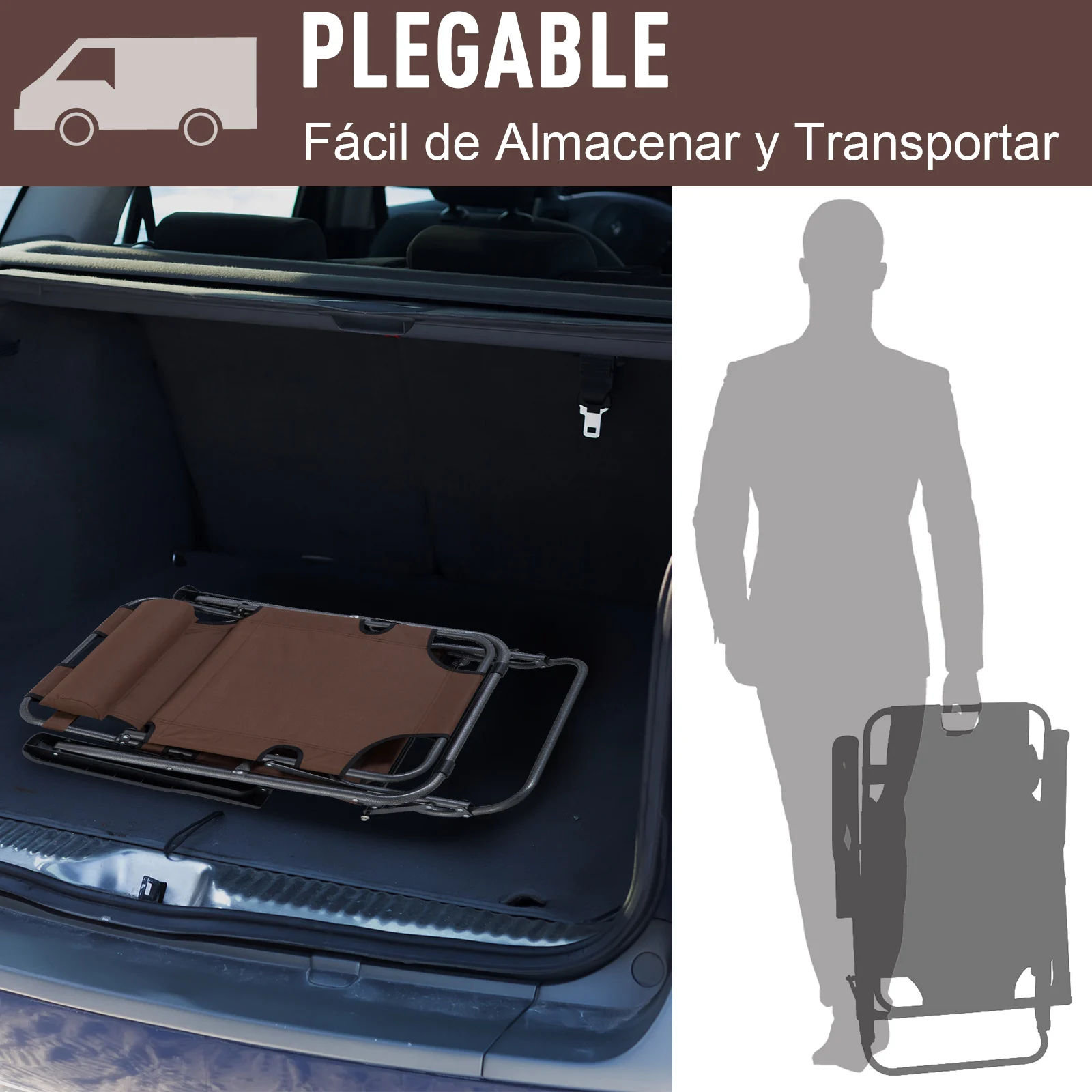Cadeira de praia reclinável e dobrável Outsunny, espreguiçadeira relaxante com encosto ajustável, apoios de braço, almofada e apoio para os pés para jardim e varanda, capacidade de carga de 136 kg, 135 x 60 x 89 cm, marrom