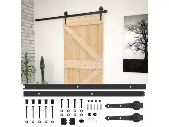 Porte coulissante avec kit de quincaillerie 90x210cm Pin massif
