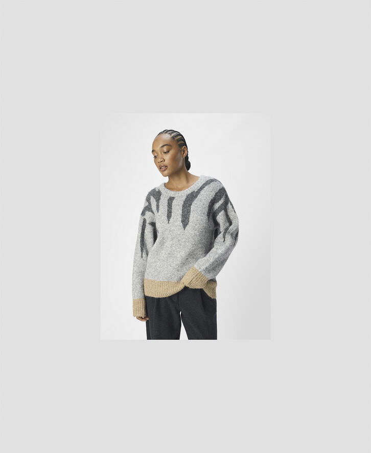 Object OBJRABU KNIT L/S RE PULLOVER 134 Light grey melange/dark grey melang