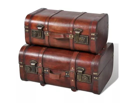 Coffre de rangement vintage Bois Marron 2 pcs