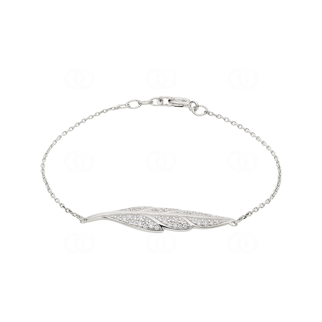 Armband 925 Silber rhodiniert Feder mit Zirkonia 19cm