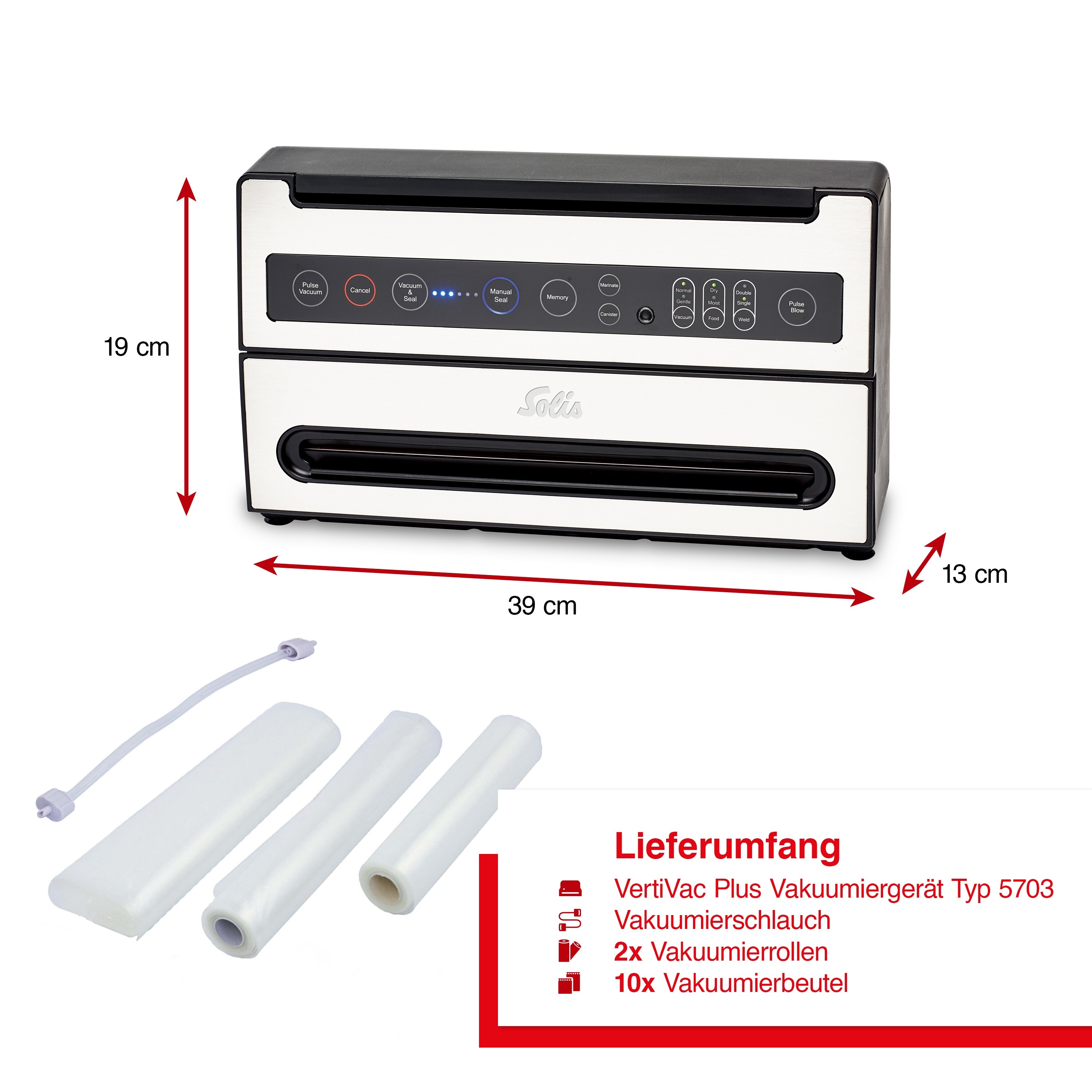 Solis Vakuumierer, 30cm Beutel doppelte Schweißnaht Vakuumschlauch
