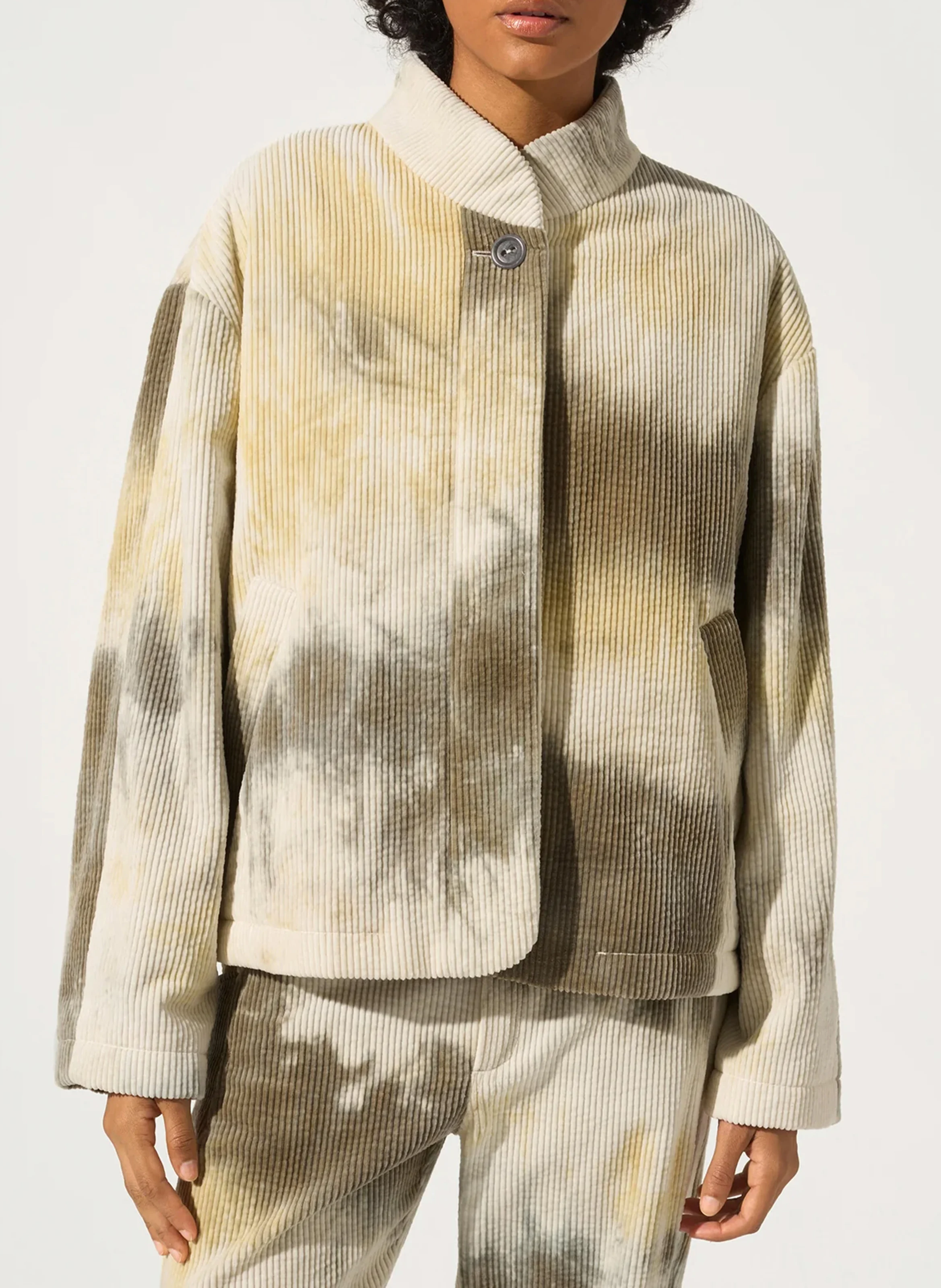 Veste col montant ample en coton imprimé | Gris