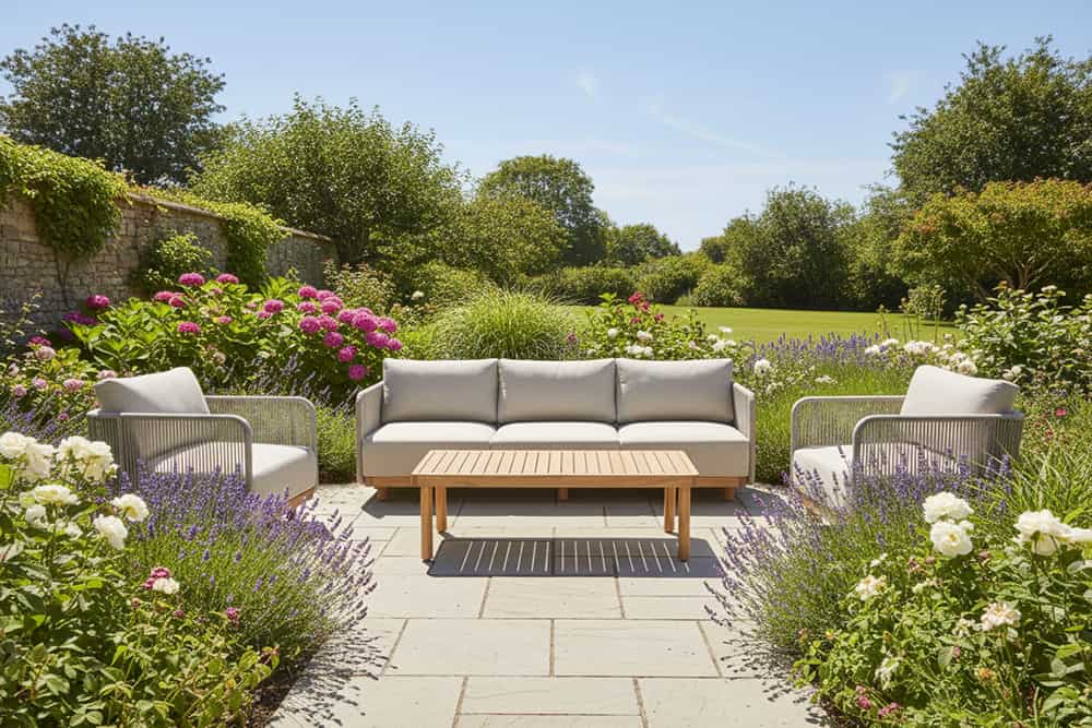 Outdoor Garten-Lounge-Set ROPE hellgrau natur Akazie wetterfest inkl. Tisch und Kissen