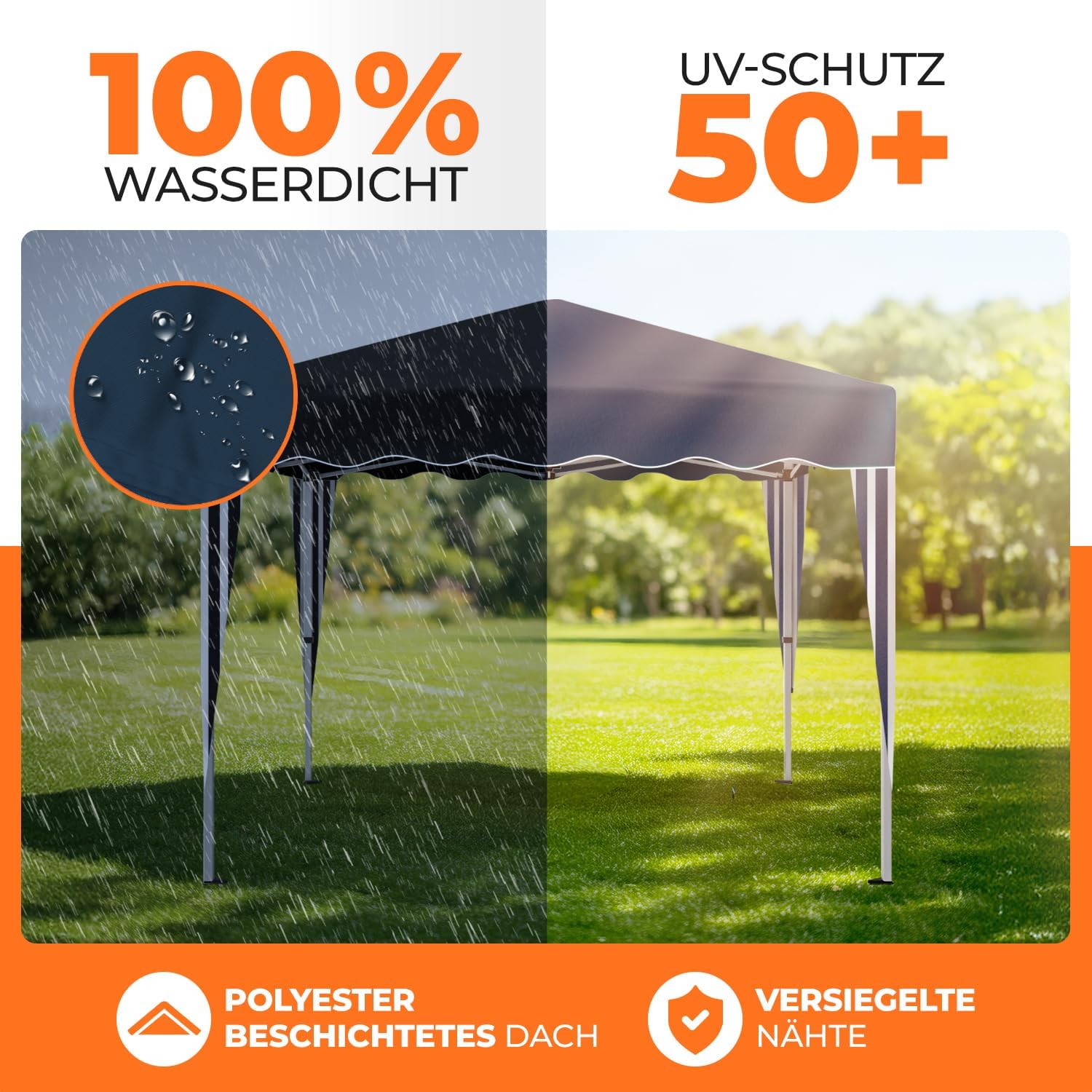 Kronenburg Faltpavillon wasserdicht Dachmaß 3 x 3 m UV Schutz 50+ Pavillon in Blau