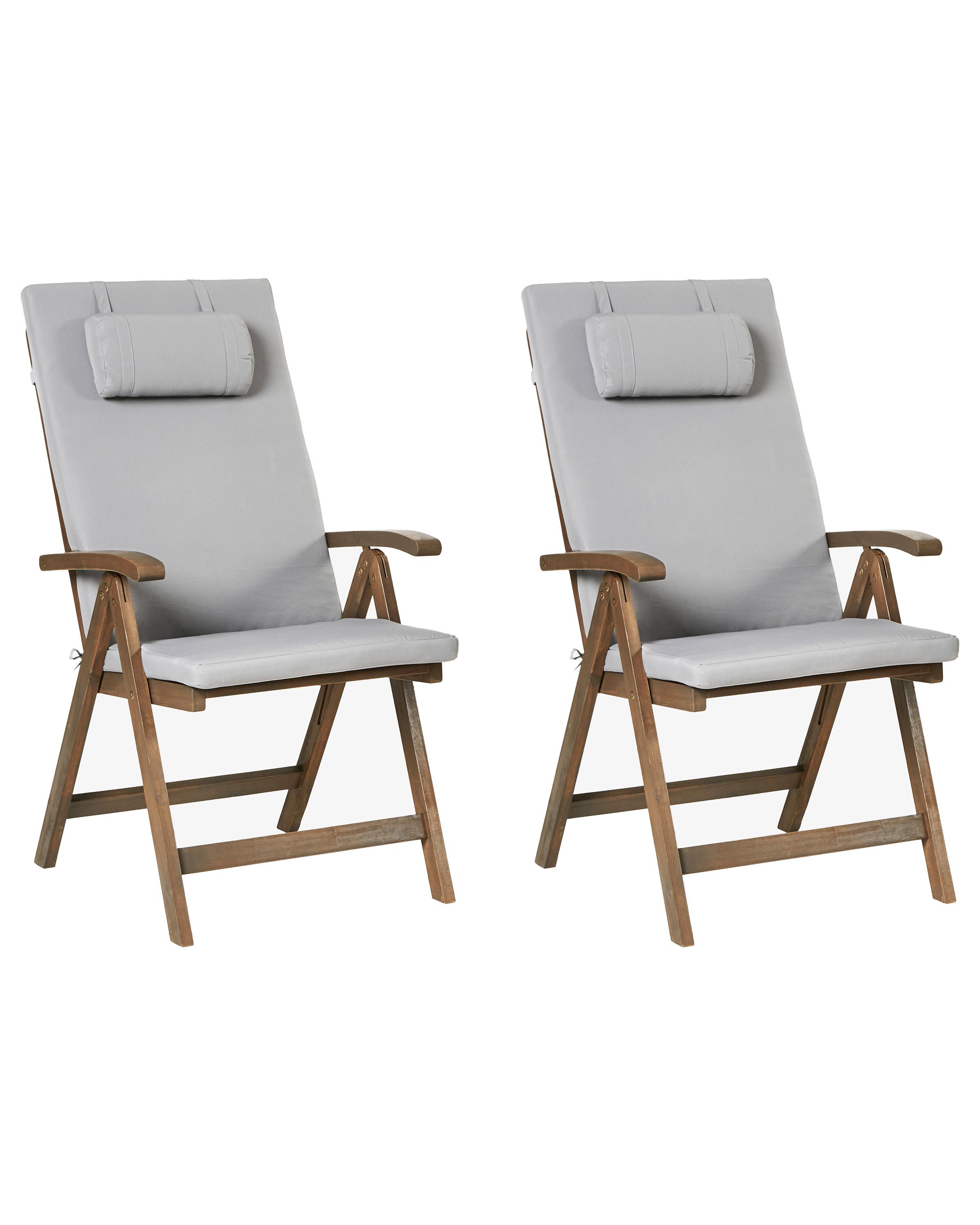 Set van 2 stoelen met zitkussen AMANTEA PREMIUM Acaciahout Lichtgrijs