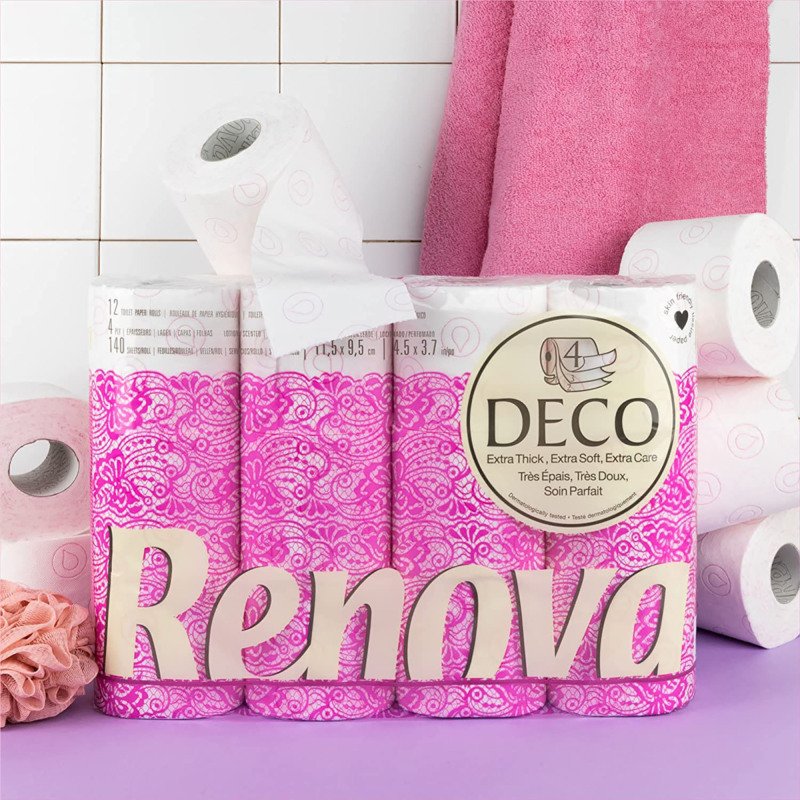 Papier toilette quadruple épaisseur Renova lotionné fraîcheur florale - 60 rouleaux de 140 feuilles