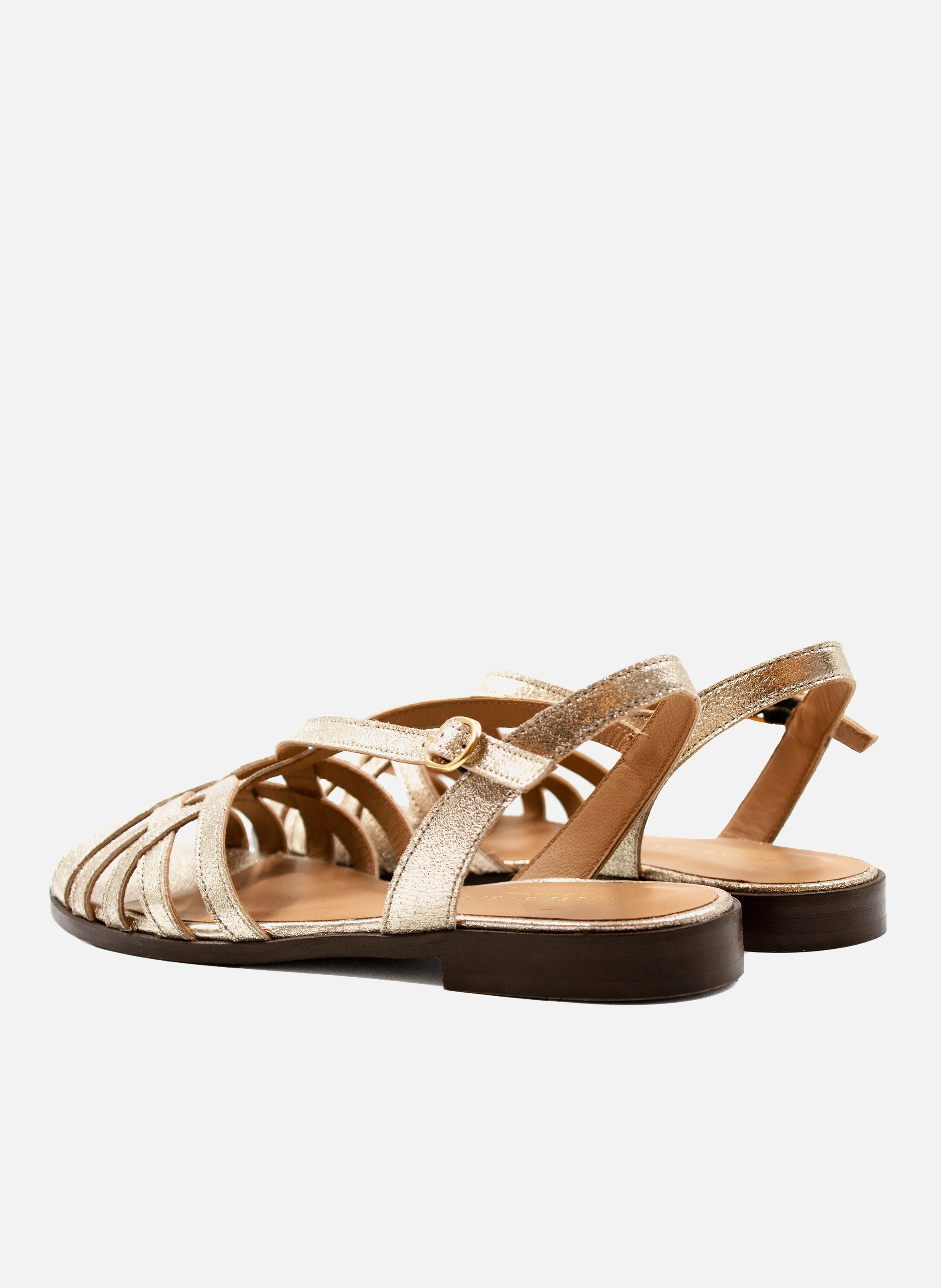 Sandales plates brides cuir métallisé | Doré