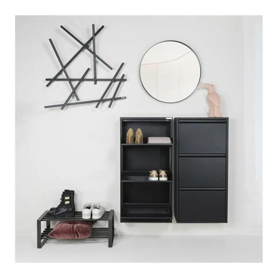 Redin Design Schoenenkast Pippen industrieel 3 lade zwart metaal 50x15x103cm
