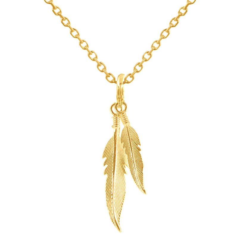 Collier Argent Doré Deux Plumes