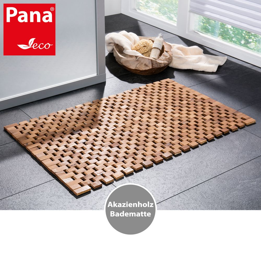 PANA®eco Badematte Holz • Fußmatte 100% Akazienholz • Badvorleger Holz rutschfest • Holzmatte aus Echtholz • Badteppich Holz • Saunamatte • Holzvorleger • 1er und 2er Packs • verschiedene Größen