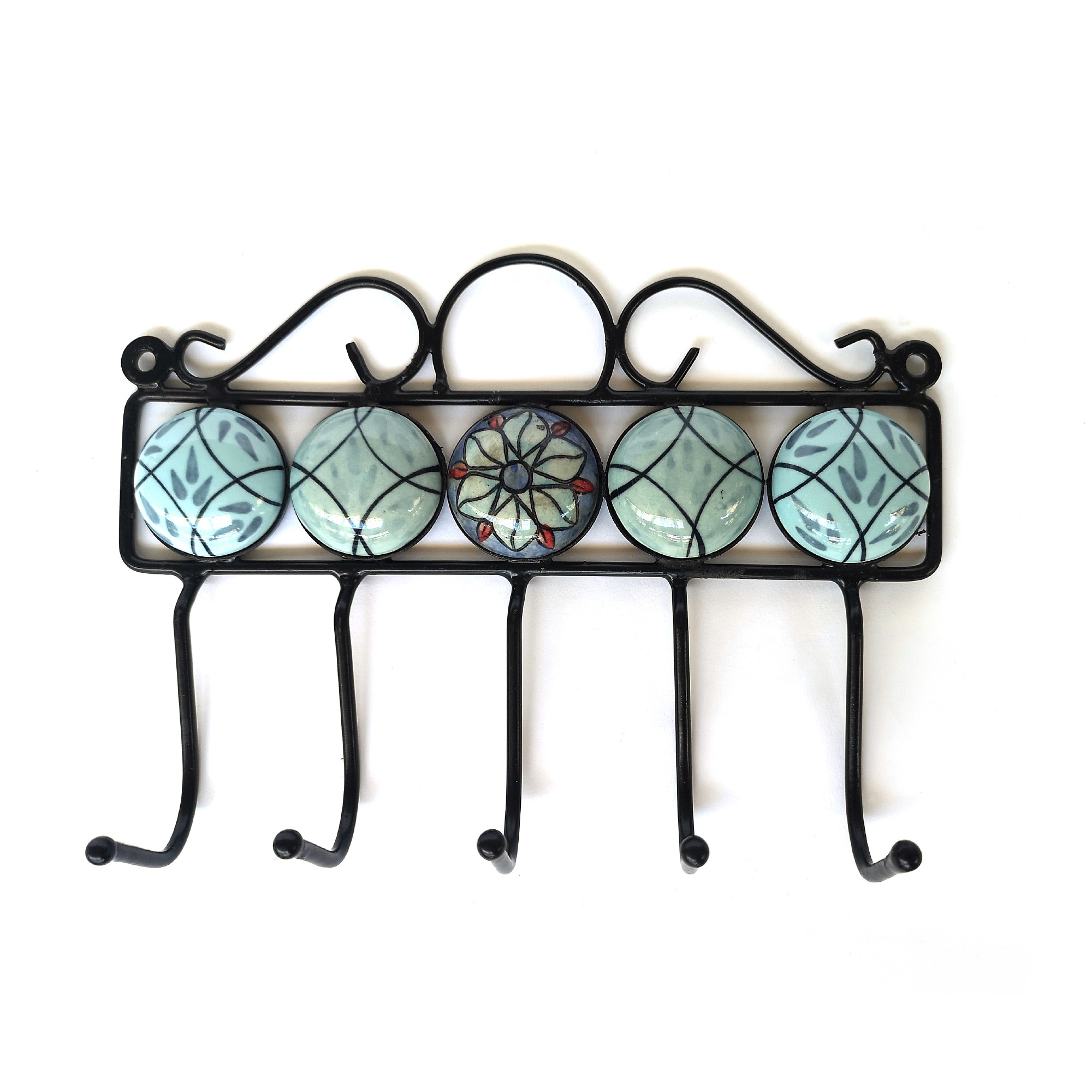 5er Wandhaken, multicolor, T 5 cm, B 23 cm, H 16 cm von fischer's lagerhaus