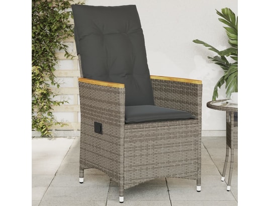 VIDAXL - Fauteuil Chaise inclinable de jardin avec coussins gris résine tress...